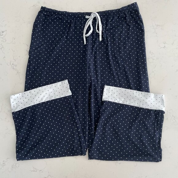 FN by Flora Nikrooz 2 pce Lounging Robe & Pants Polka Dot Print Navy White Sz L - Picture 8 of 15